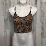 No Boundaries  Leopard Print Ribbed Crop Cami – Crisscross Back Stretchy Tank Top Photo 0