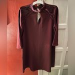 Madison Leigh  Lace Cutout Mock Neck Burgundy Wine Mini Dress Photo 3