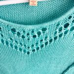 Reba Women’s Turquoise Knit Sweater – Medium – Crochet Neckline, Blue Photo 3