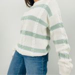 vtg coastal sage green carolina blue slouchy striped cable knit crewneck sweater Size L Photo 4
