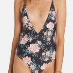 Billabong NWT $78 Let it bloom one piece swimsuit floral black M Photo 0