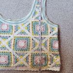 Green and White Crochet Crop Tank Top Size M Size M Photo 5