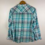 Talbots  Classic Cotton Shirt Sea Plaid Large Blue Button Up Lightweight Coastal Photo 4