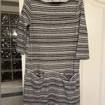 Gap Sz M Gray White Knit Striped DRESS Mini SHIFT Pullover Boat Neck 100% Cotton Photo 1
