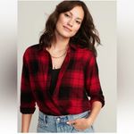 Old Navy  Red and Black Buffalo Check Plaid Flannel Boyfriend Shirt Size Medium Photo 1