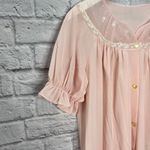 Vintage 50/60s Pink Button Front Nylon Robe Size S Floral Lace Ruffle 41" long Photo 1