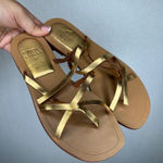 ZARA  Gold Strappy Sandals Flats Women's Size 37 EU Stylish Thong Shoes Photo 0