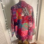 Boho Festival Patchwork Print Open Front Kimono Jacket Medium Multicolor Red Photo 1
