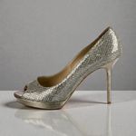 Jimmy Choo Gold Metallic Leather Peeptoe Heels Size 40 / US 10 Photo 1