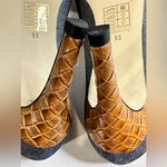 Billy Ella Briarwood Pumps Heels Floral Embroidery Leather Heel Denim Upper 9.5 Blue Photo 7