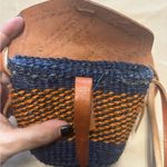 Woven Blue & Brown Crossbody Bucket Bag Leather Patterned Top Closure Straps Photo 11