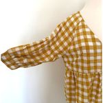 Maeve Anthropologie  April Mustard White Gingham Babydoll Blouse 3/4 Sleeve SP Photo 5