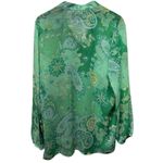 Susan Graver  Top Sz L Semi Sheer Blouse Pintuck Tunic Floral Paisley Artsy Green Photo 1