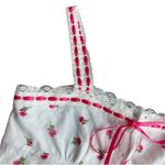 Style To Moon Size M Tie Front Lace Trim Crop Top White Pink‎ Rosette Floral New Size M Photo 5