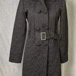 Arden B Black Jacquard Brocade Belted Victorian Gothic Coat Medium Photo 0