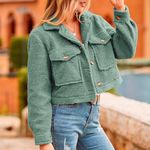 PRETTYGARDEN NWT Pretty Garden Fuzzy Cropped Sherpa Jacket Shacket in Light Green Small Photo 0