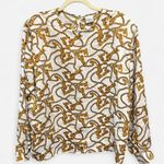 Vintage Satin Equestrian Chain Print Blouse Heritage Preppy Baroque Top Large Gold Photo 7