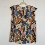 Pleione NWT  Women's‎ L Colorful Tropical Leaf Print Sleeveless Ruffle Blouse Top Photo 5