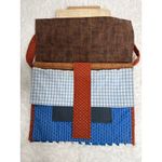 Handmade  Quilted Patchwork Messenger Briefcase Bag Blue Red Brown OOAK Photo 1
