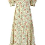 Vintage 60s 70s Ethereal Dainty Prairie Cottage Maxi Dress Ivory Floral XS Small Pink Photo 0