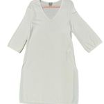 Chico's TRAVELERS Ivory Knit Dress V Neck 3/4 Sleeve Women’s Sz M Side Slits Photo 4