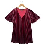 Modcloth  Dress Womens Medium Red Black Striped V Neck Flutter Sleeve Velvet Photo 1