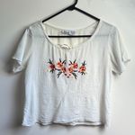 Vintage Hand Embroidered Floral Top White Size XL Photo 0