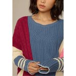 Maeve Anthropologie  Oversized Stripe Sleeve Cable Knit Sweater Color Block Large Photo 3