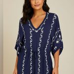 Beaches & Boho Navy Embroidered Women's Swim Cover. Size Photo 0