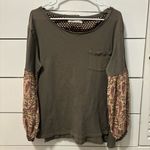 Free People We The Free Jade Green Floral Long Sleeves Oversized Slouchy Tee Photo 1