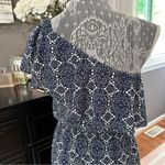 Allison Joy  One Shoulder Ruffle Navy White Print Sundress Size M Photo 9