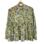 Altar'd State  Yellow & Blue Floral Long Sleeve Babydoll Top XS Photo 2