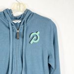 Peloton Small Jacket Full Zip Blue Logo Pockets Hooded Ribbed Sides Knit 1326 Photo 2