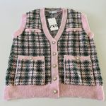 ZARA  Pink Green Plaid Knit Vest - S Photo 0