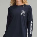 Lululemon NWT Layered Long Sleeve T Shirts Tennis Club Graphic Top Navy White 10 Photo 0