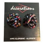 Vintage Decorations Hypoallergenic Multi Color Beaded Knot Stud Earrings Estate Black Photo 0