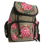 Boho Embroidered Floral Backpack Black Red Rose Folk Festival Bag Photo 0