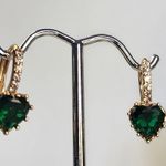 Gold Filled Emerald Green Crystal Huggie Hoop Earrings Photo 2