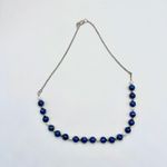 Handmade  Blue Beaded Necklace Faux Pearl Silver Tone 18” Photo 4