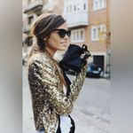 ZARA  Open Front Gold Sequin‎ Black Lining Tuxedo Blazer Jacket Size Small Photo 1