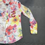 Desigual Embroidered Floral Long Sleeve Roll Tab Shirt Medium Western Rockabilly Photo 2