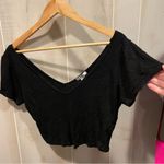 Bozzolo Cute black open v-neck Y2K style micro-ribbed crop top flirty coquette Photo 5