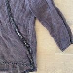 Flax 100% linen purple button trim crossover long sleeve Photo 1