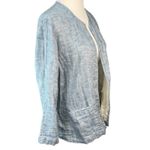 Eileen Fisher  Blazer Organic Linen Cotton Quilted Open‎ Front 3/4 Sleeve Blue M Photo 1