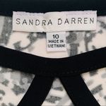 Sandra Darren  Dress Black White Brown Print Cut Out Neckline 3/4 Sleeve Size 10 Photo 1