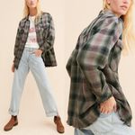 Free People  | We The Free Anneli 100% cotton Plaid Shirt Jacket Spanish Olive Photo 2