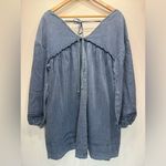 Mittoshop Denim Chambray Babydoll Swing Dress Long Sleeve Pleated Western Boho Photo 9
