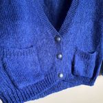 Vintage 80s Mohair Cardigan Blue Size M Slouchy Deep V Cottagecore Sweater Size M Photo 3