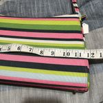 STRIPED MULTICOLORED SHOULDER BAG PINK GREEN BLUE CANVAS LIKE BAG THIN HANDLES Photo 12