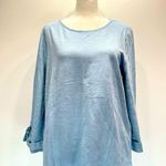 Chico's Chico’s Rolled 3/4 Sleeve D Ring Tab Slub Cotton Top in Hazy Blue Size 1/M Photo 1